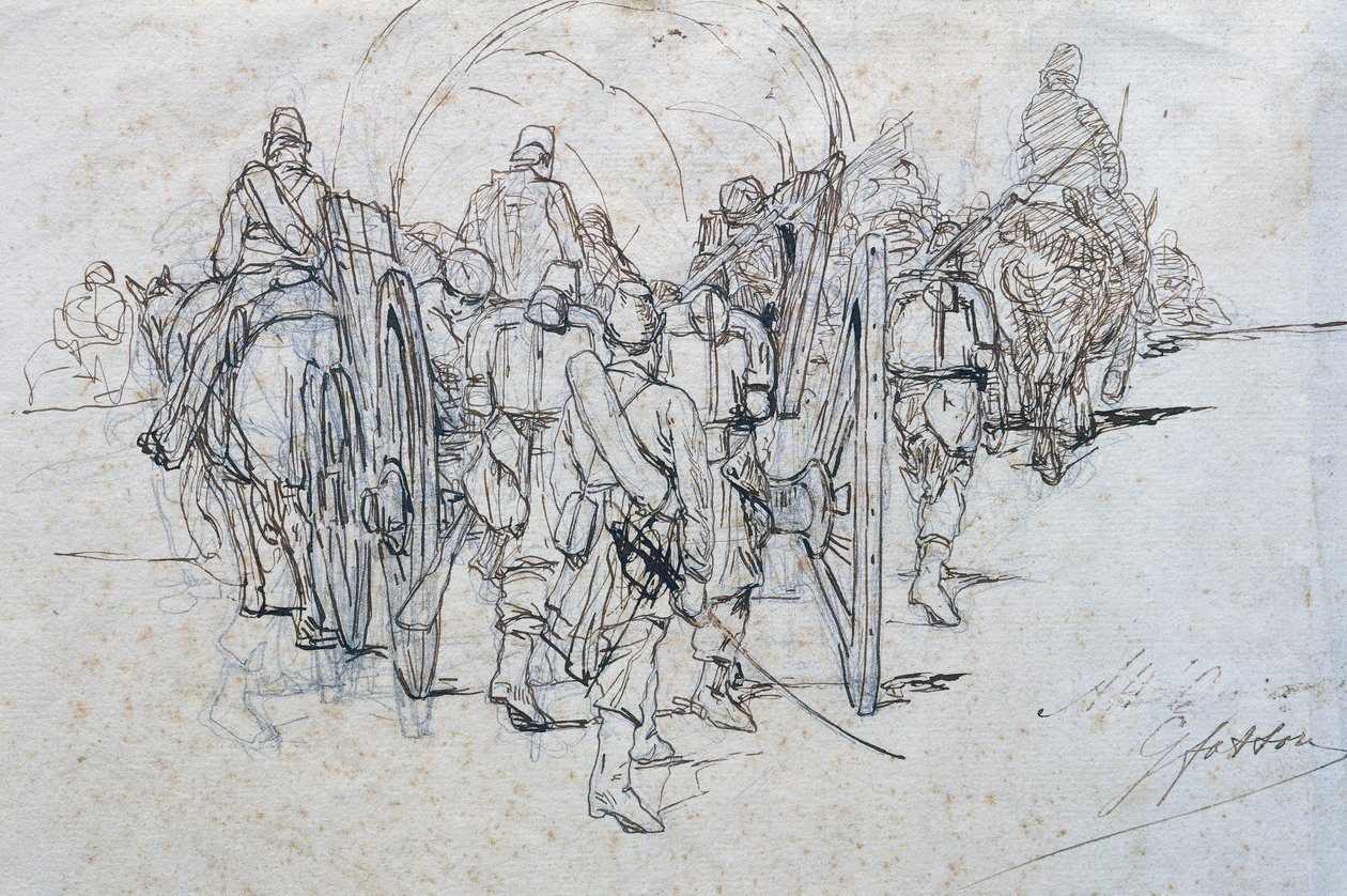 Caravana de mantimentos em marcha de Giovanni Fattori