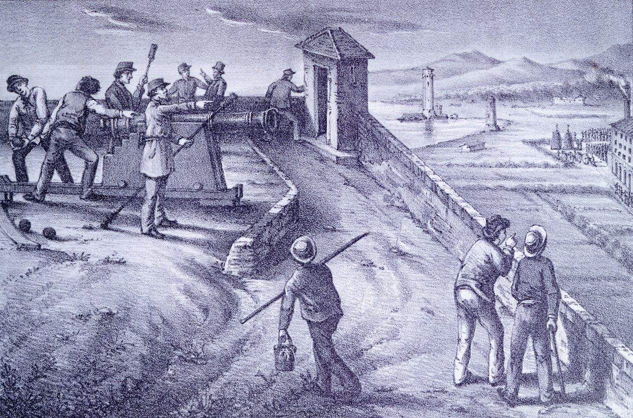 Defesa de Livorno do Forte San Pietro, de Giovanni Fattori (1825-1908), gravura de Giovanni Fattori