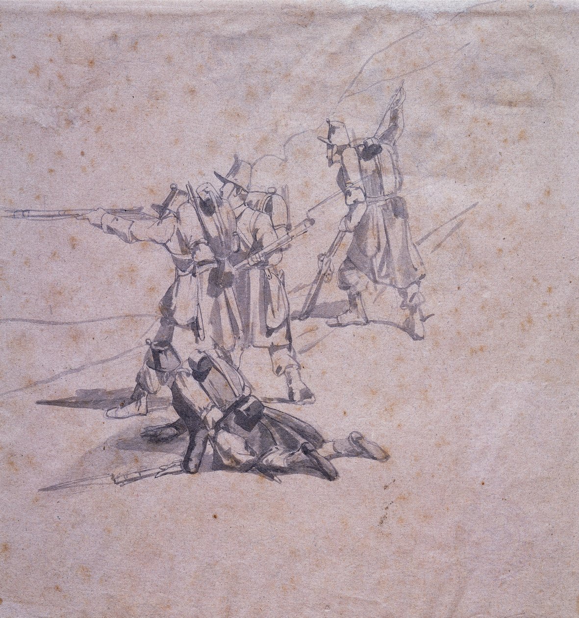 Quatro soldados em acção de Giovanni Fattori