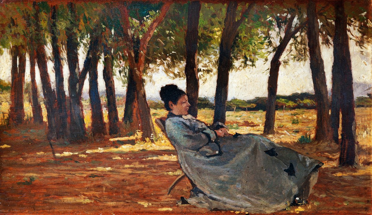 Madame Martelli Castiglioncello, cerca de 1867, de Giovanni Fattori (1825-1908), óleo sobre painel, 20x33 cm de Giovanni Fattori