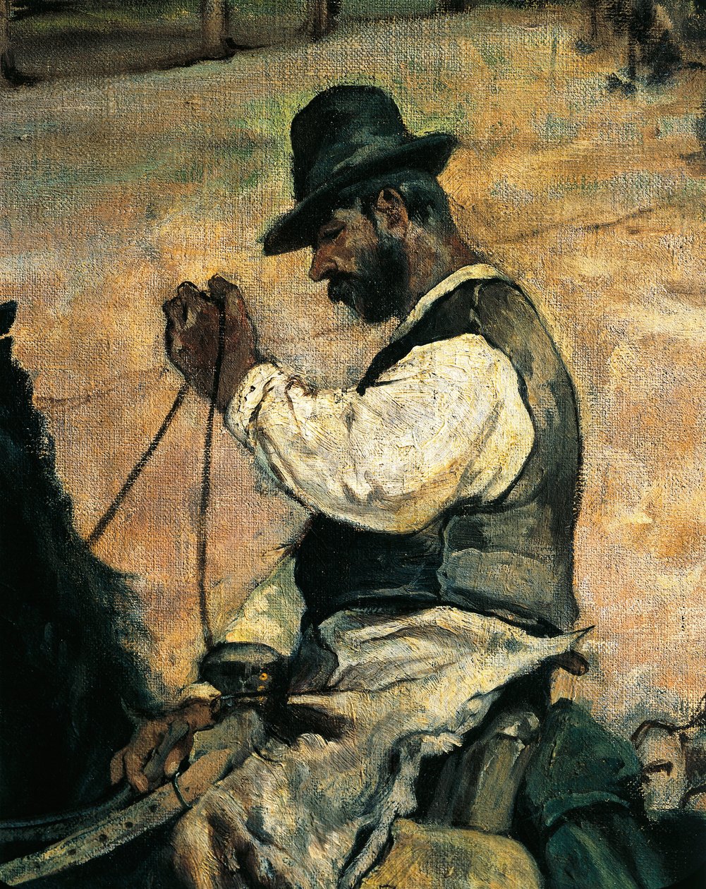 Marcação de touros jovens em Maremma, cerca de 1887, por Giovanni Fattori (1825-1908), 86x172 cm, Detalhe de Giovanni Fattori