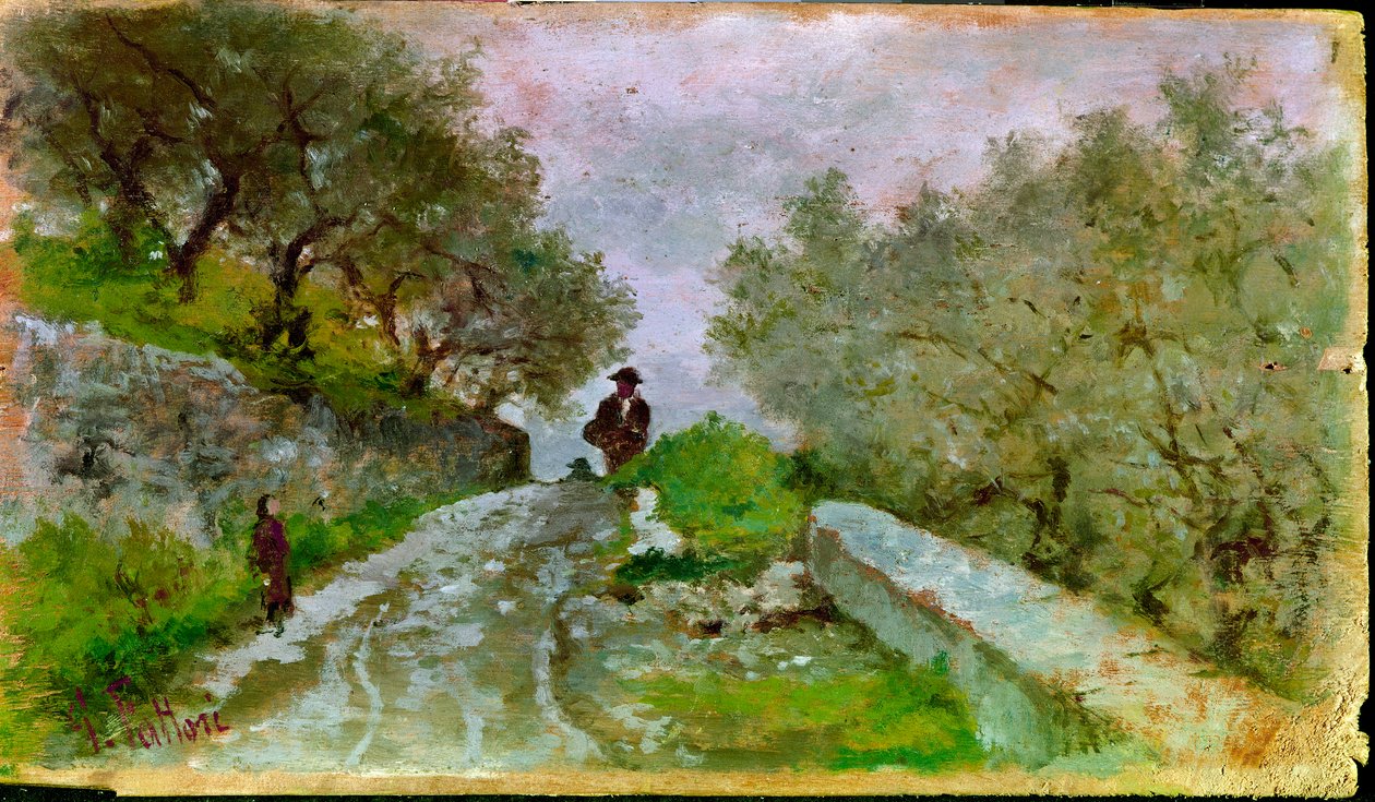 Caminho das Azeitonas com Walkers Pintura de Giovanni Fattori (1825-1908) de Giovanni Fattori