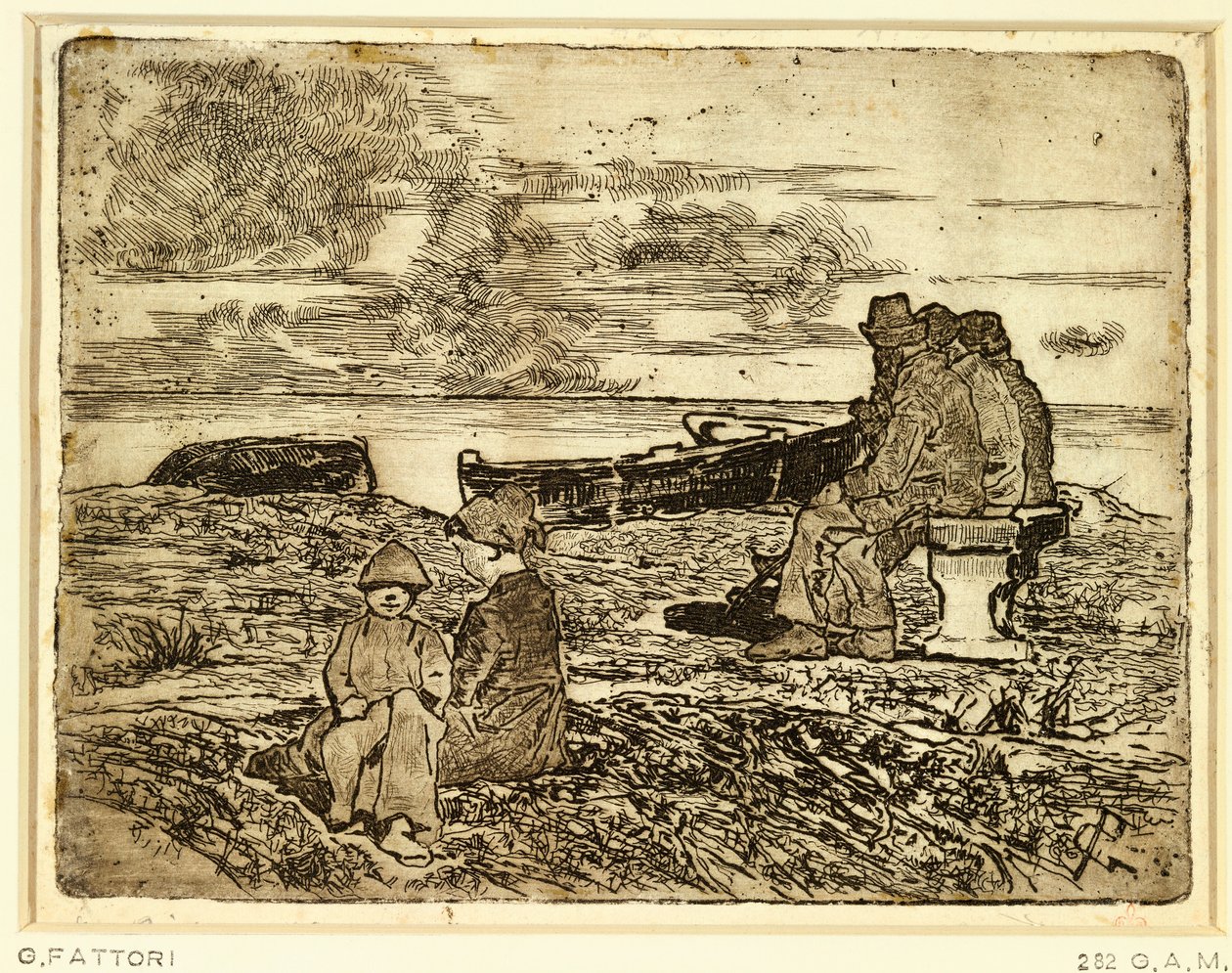 Marinheiros descansando por Giovanni Fattori (1825-1908), água forte de Giovanni Fattori