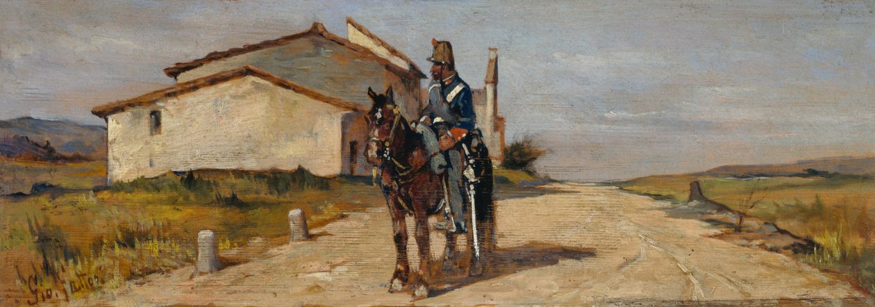 Soldado a cavalo ou Carabiniere a cavalo em patrulha de Giovanni Fattori