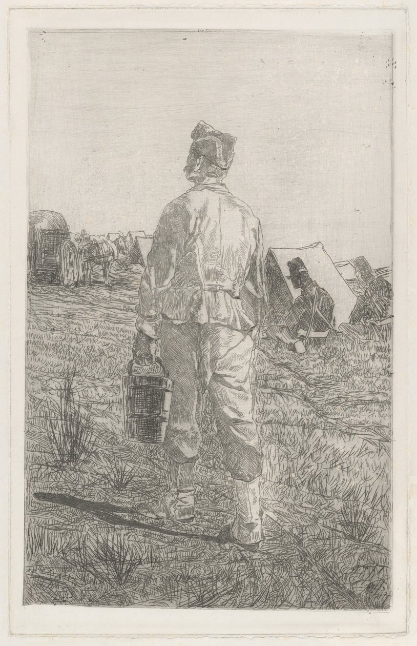 Soldado com um balde, visto de costas (Soldado de costas com balde) de Giovanni Fattori
