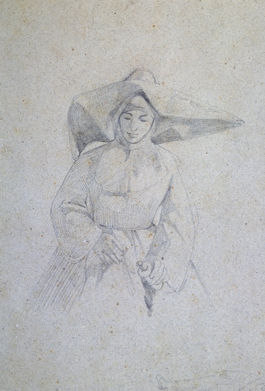 Estudo de freira para o acampamento italiano na Batalha de Magenta por Giovanni Fattori de Giovanni Fattori