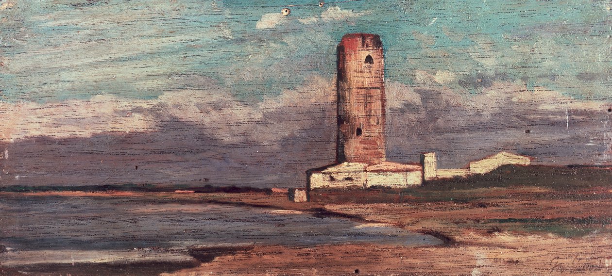 A Torre de Marzocco, ou Torre Vermelha de Giovanni Fattori (1825-1908), óleo sobre painel de Giovanni Fattori