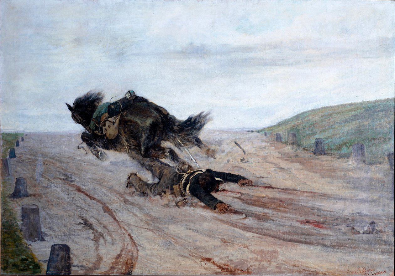 O pé no cavalo (Lo staffato) O cavalo cai. Pintura de Giovanni Fattori (1825-1908) 1878-1879 Dim. 90x130 cm Florença, Galleria d