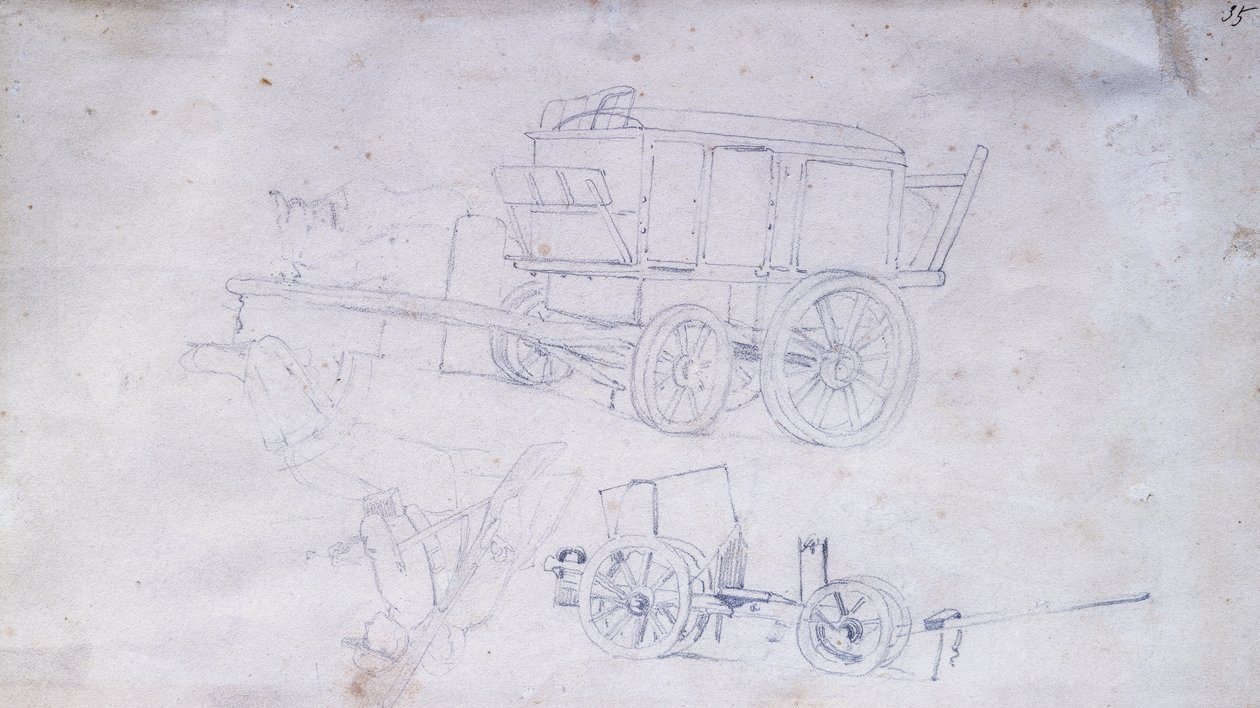 Dois carrinhos e dois soldados. de Giovanni Fattori