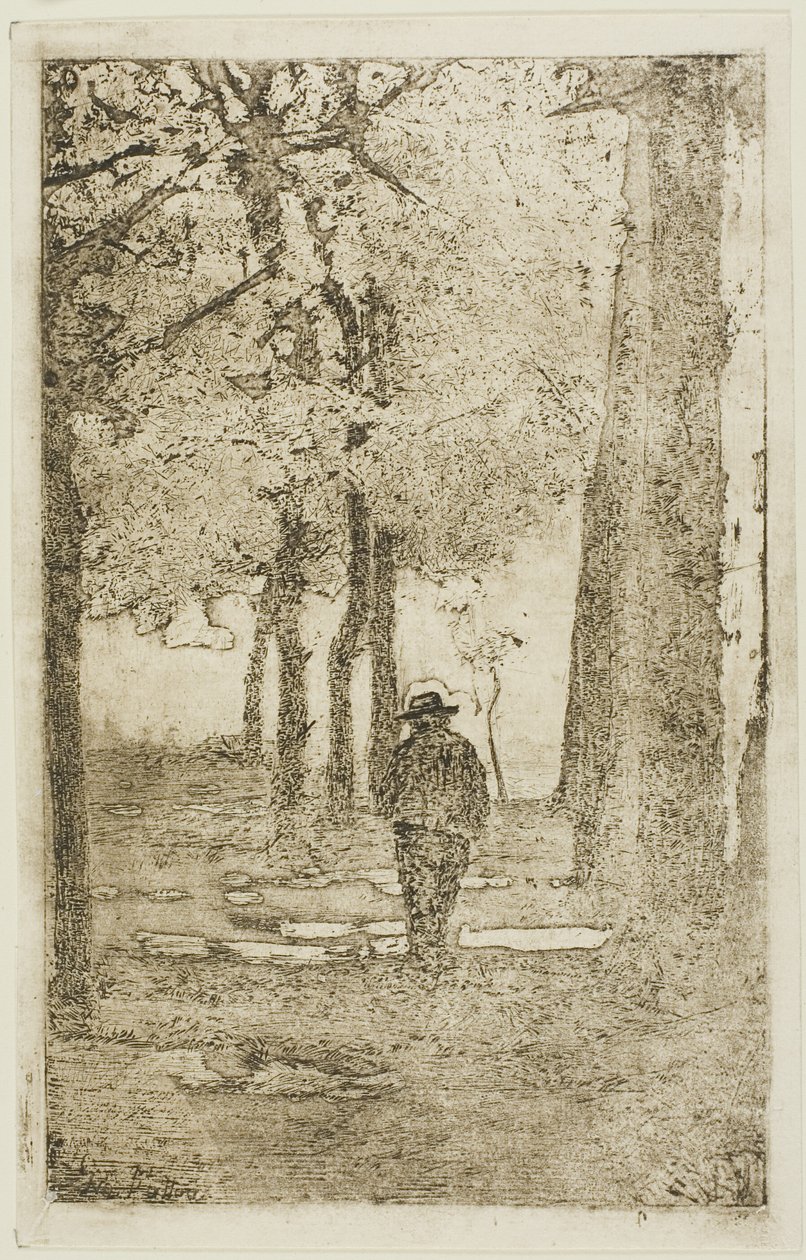 Passeio arborizado com figura de Giovanni Fattori
