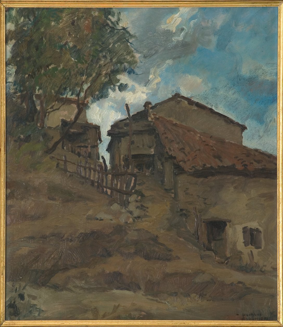 Mountain Traditional Housefarm (óleo sobre madeira compensada) de Giovanni Forghieri