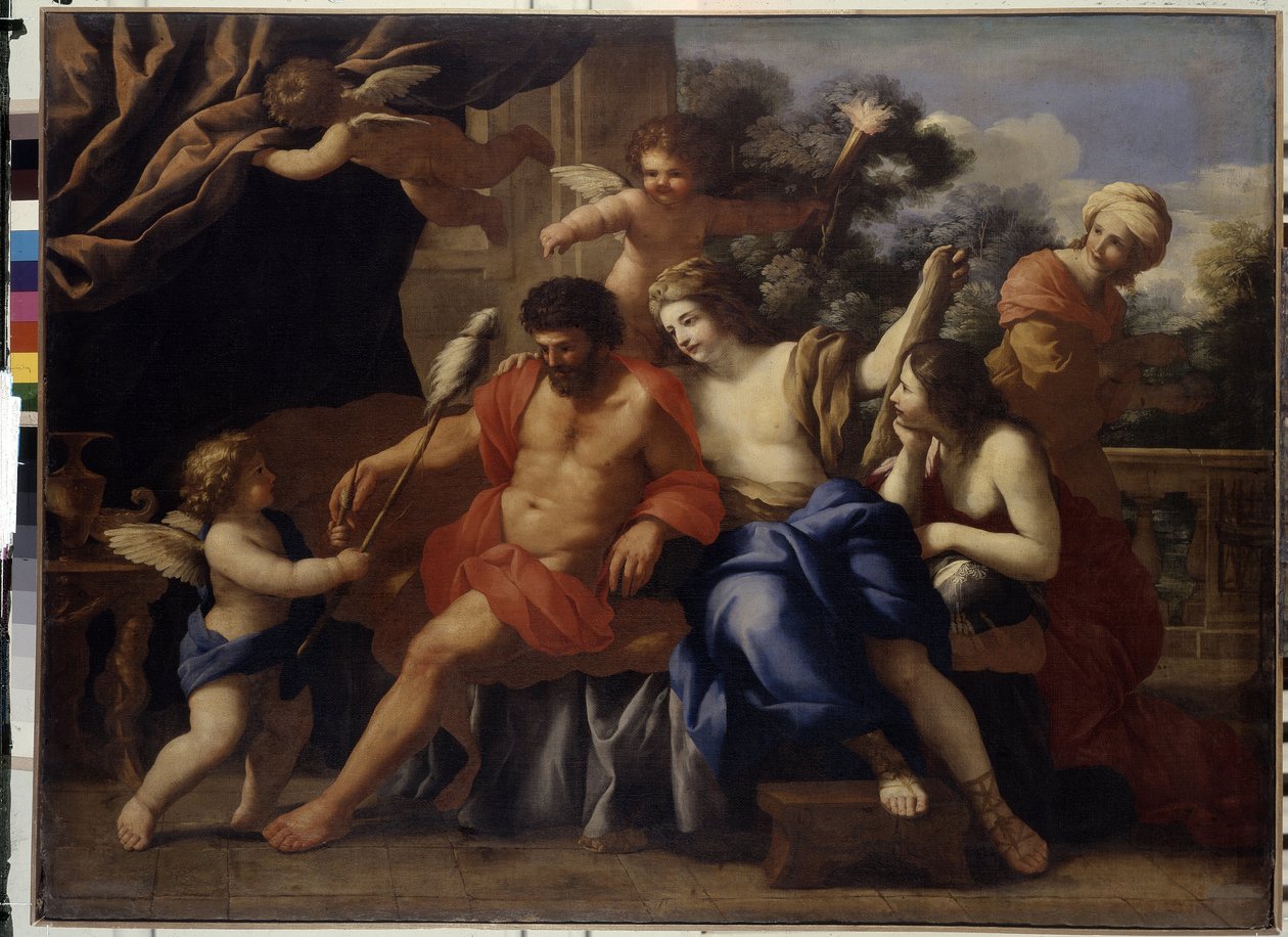 Hércules e Omphale (Hércules e Omphale). Pintura de Giovanni Francesco Romanelli (1610-1662), óleo sobre tela, ca. 1650. Arte italiana de Giovanni Francesco Romanelli