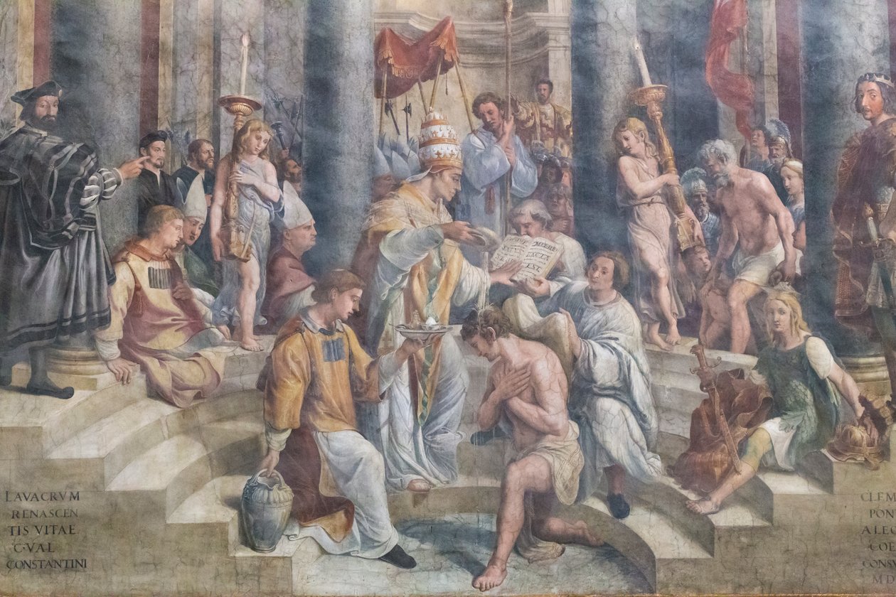 O baptismo de Constantino, detalhe, quarto de Constantino de Giovanni Francesco (c.1488 1528) Penni