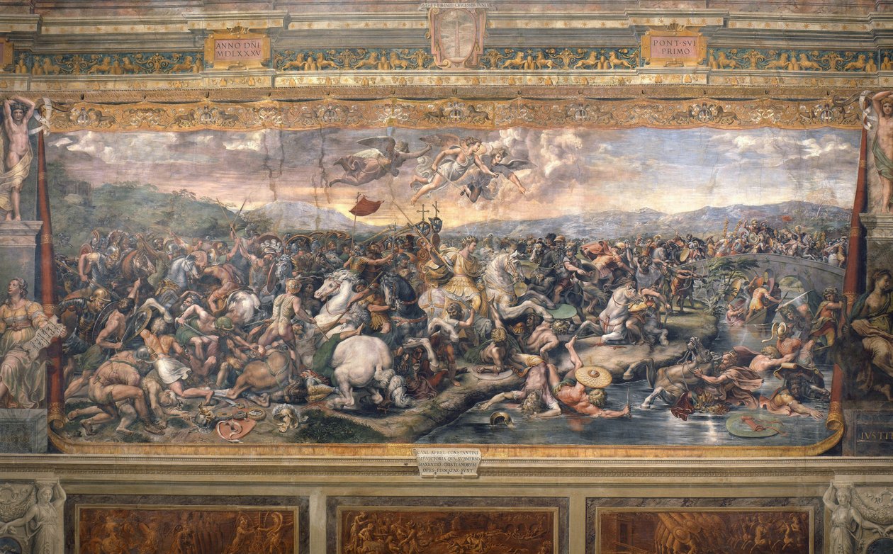 Bataille du pont Milvius - A Batalha da Ponte Milvian - Penni, Gianfrancesco (1496-1528) - 1517-1524 - Fresco - Palácio Apostólico, Vaticano de Giovanni Francesco (c.1488 1528) Penni