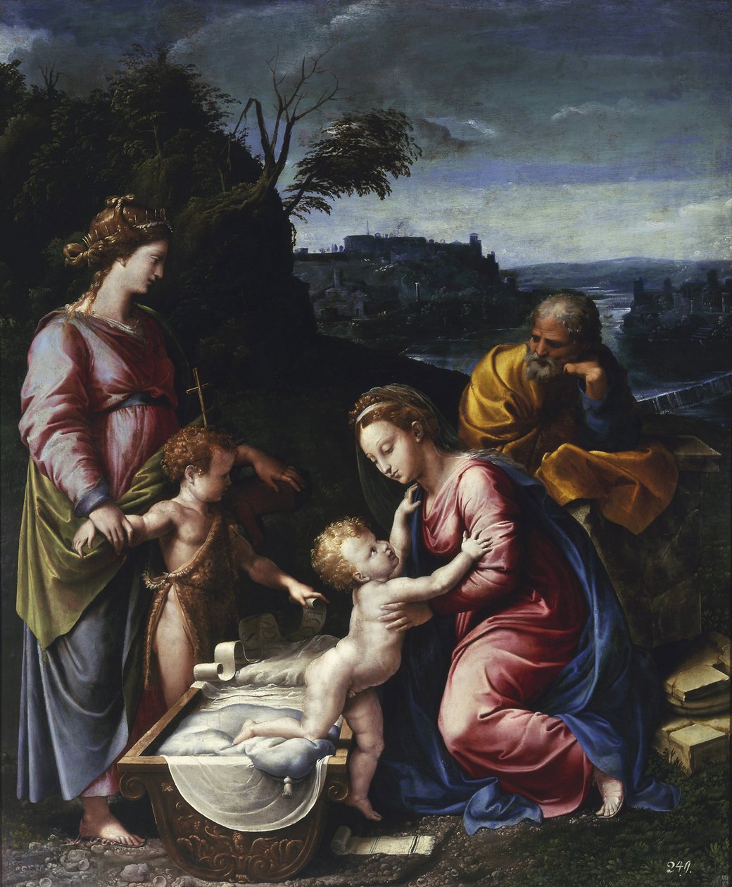 A Sagrada Família com o jovem João Batista e Santa Catarina par Penni, Gianfrancesco (1496-1528). Óleo sobre madeira, tamanho : 115,5x95, c. 1525, Muzeum Narodowe, Varsóvia. de Giovanni Francesco (c.1488 1528) Penni