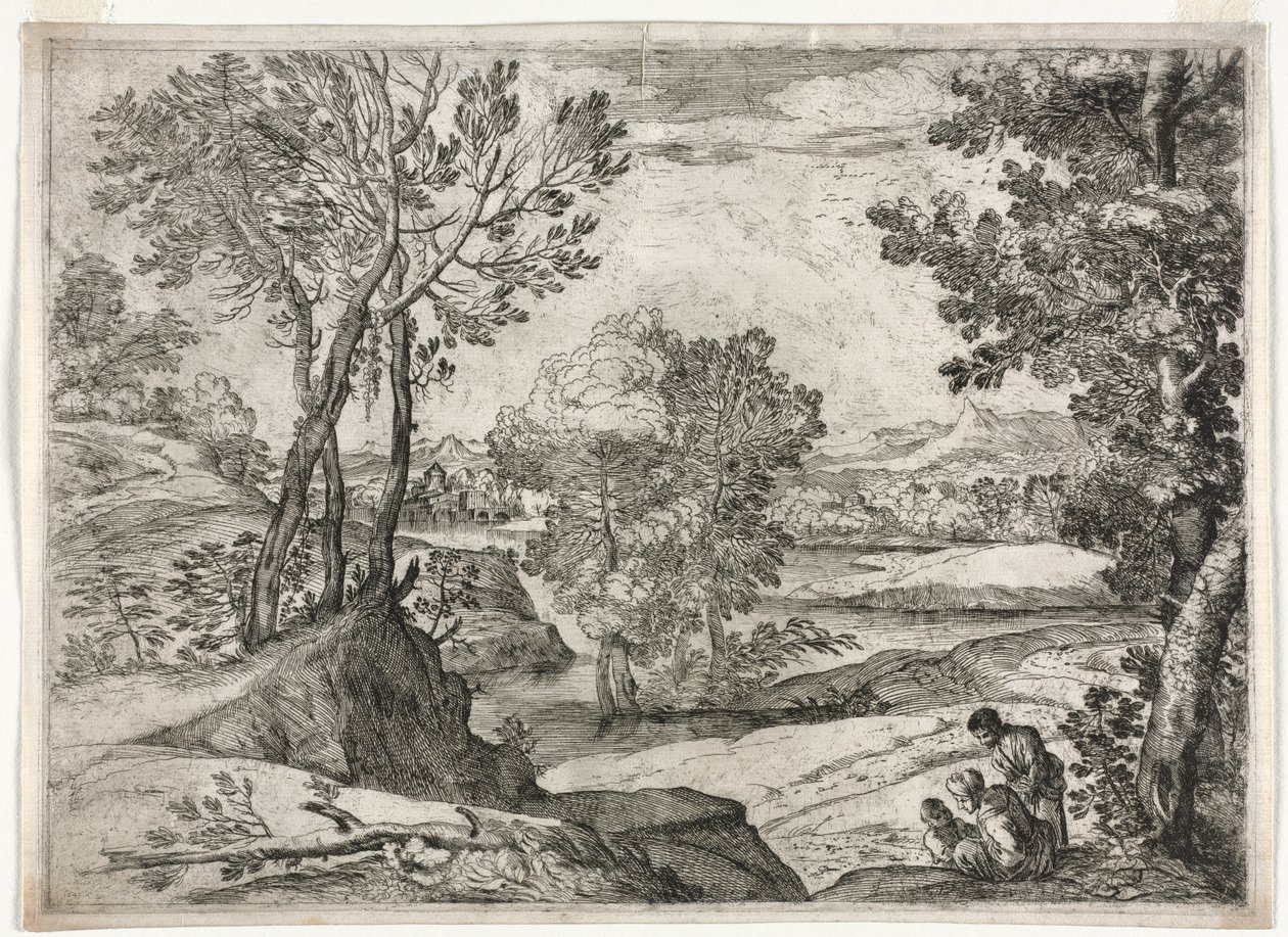 Paisagem com uma família de Giovanni Francesco Grimaldi