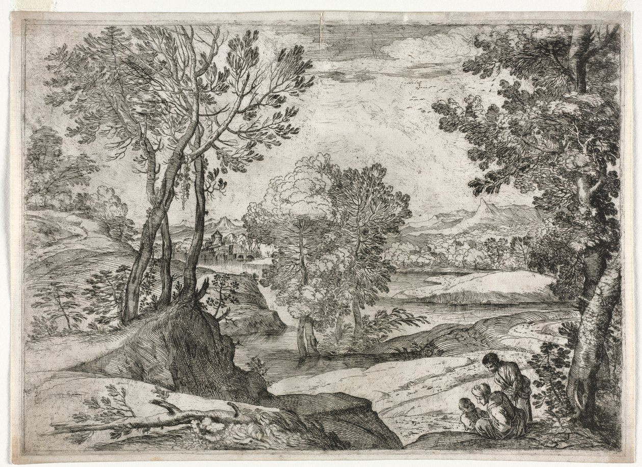 Paisagem com uma família, 1643. de Giovanni Francesco Grimaldi