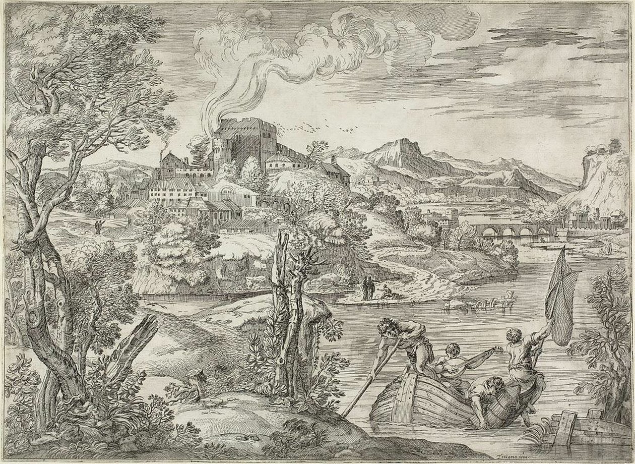 Paisagem com um Luteplayer de Giovanni Francesco Grimaldi
