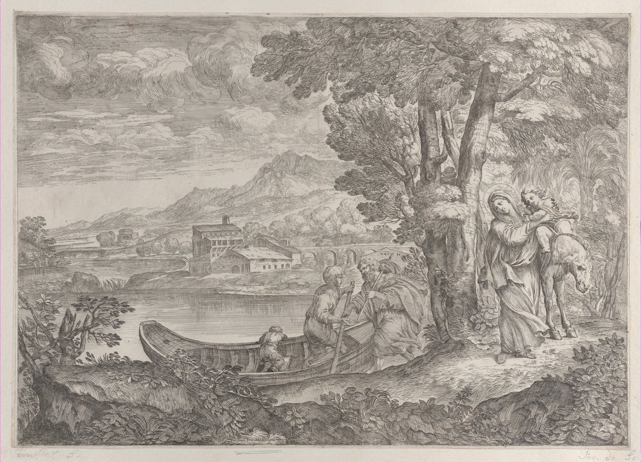 Paisagem com a fuga para o Egito, 1626-80. de Giovanni Francesco Grimaldi