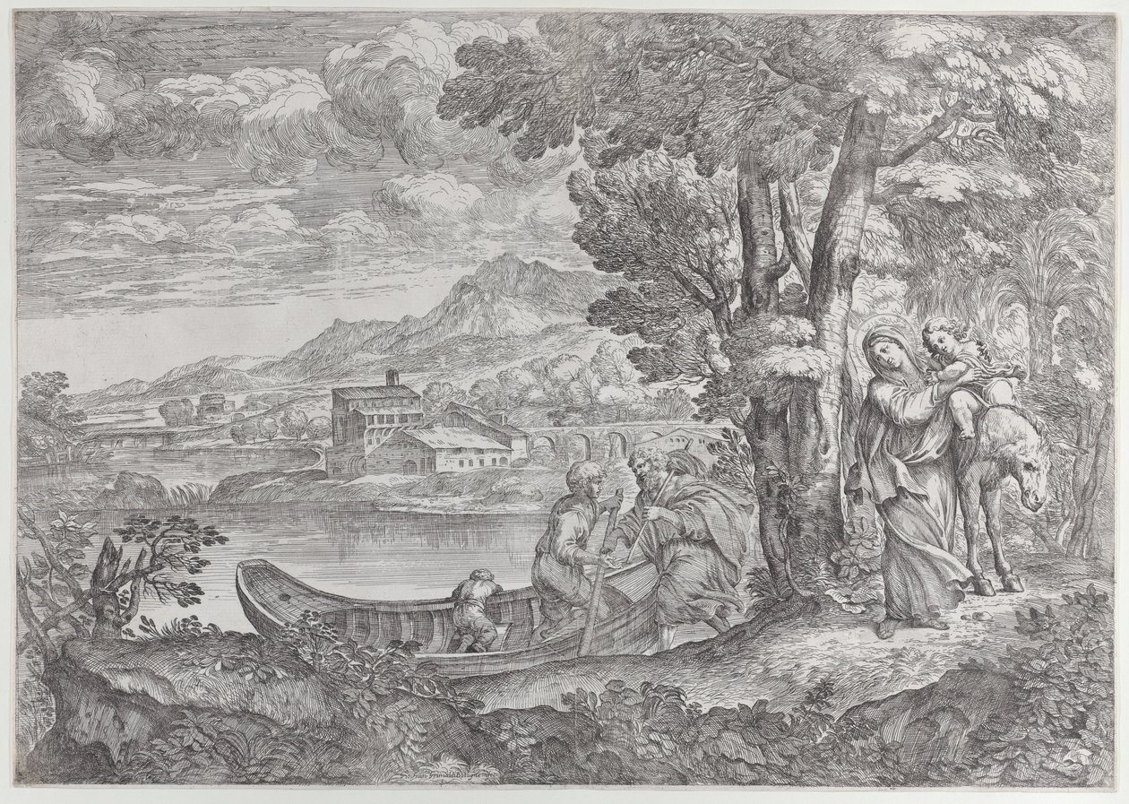 Paisagem com a fuga para o Egito, 1626-80., 1626-80. de Giovanni Francesco Grimaldi
