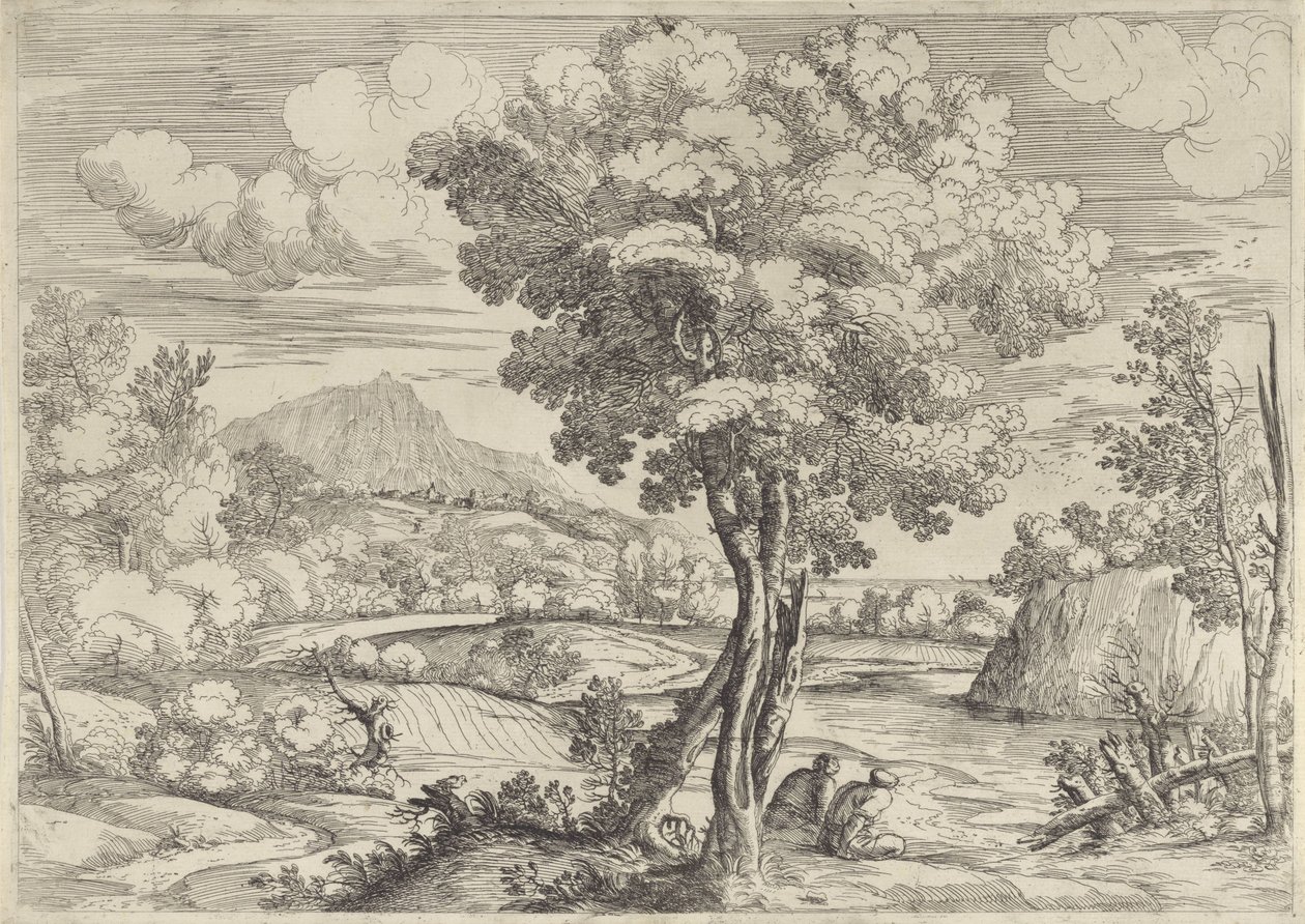 Paisagem com pássaro no toco de Giovanni Francesco Grimaldi