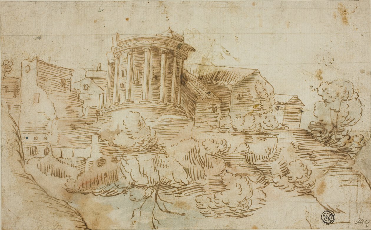 Vista do Templo de Vesta, Tivoli de Giovanni Francesco Grimaldi
