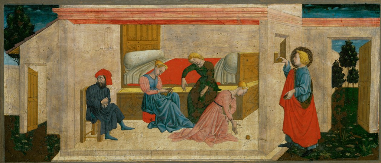 A caridade de São Nicolau de Bari, que oferece um dote às raparigas pobres ... de Giovanni Francesco Rimini