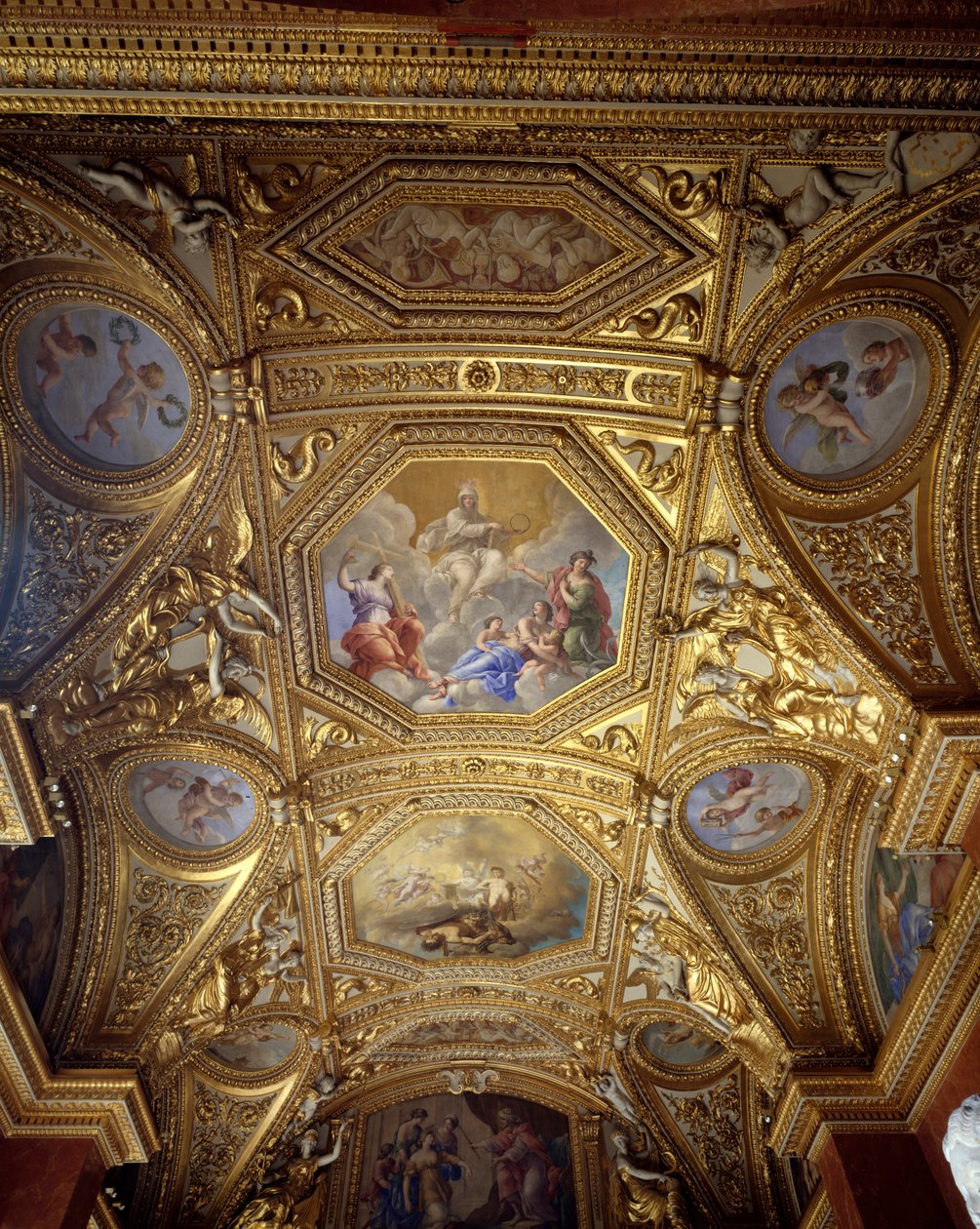 Teto da Sala do Desfile e Gabinete na água do apartamento de verão da Rainha Ana da Áustria de Giovanni Francesco Romanelli