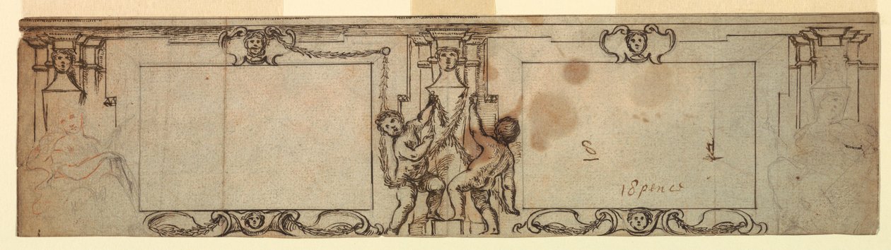Desenho, projeto de revestimento em talha, 1650 de Giovanni Francesco Romanelli