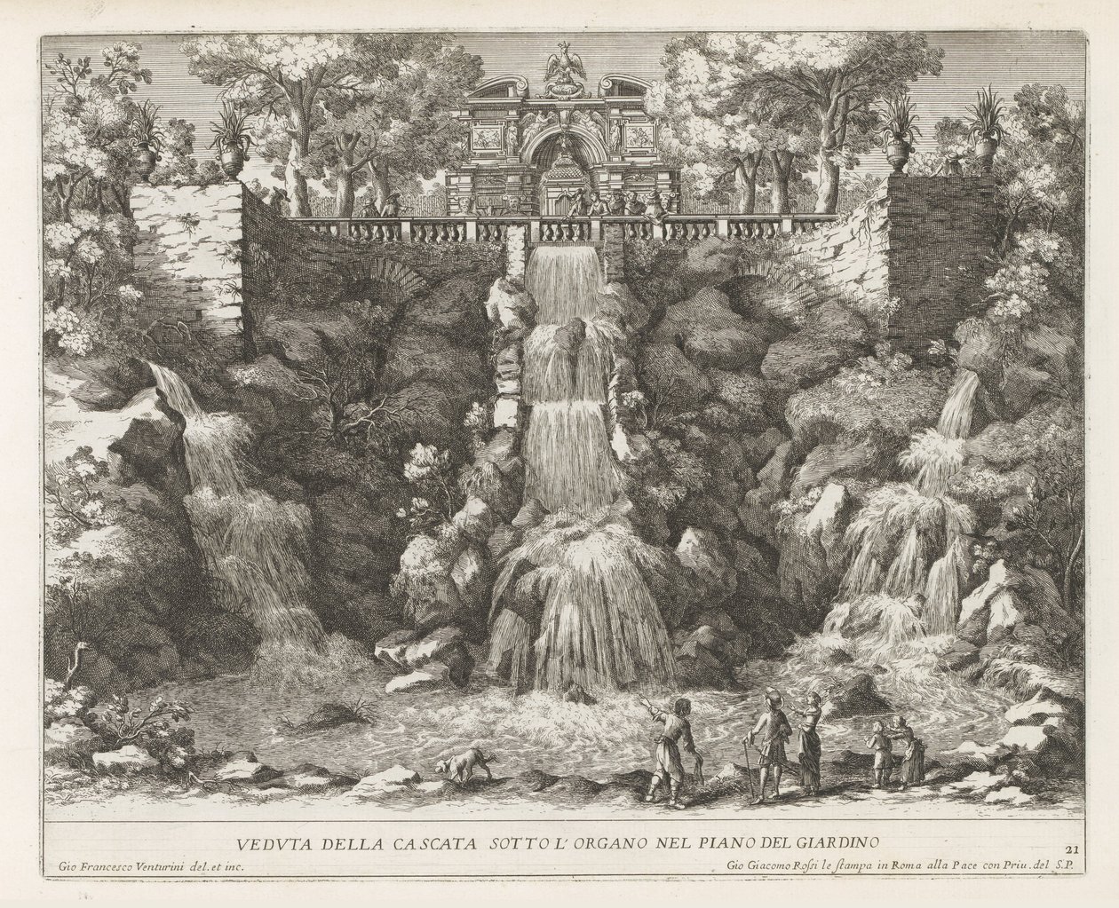 Cascade in de tuinen van de Villa d