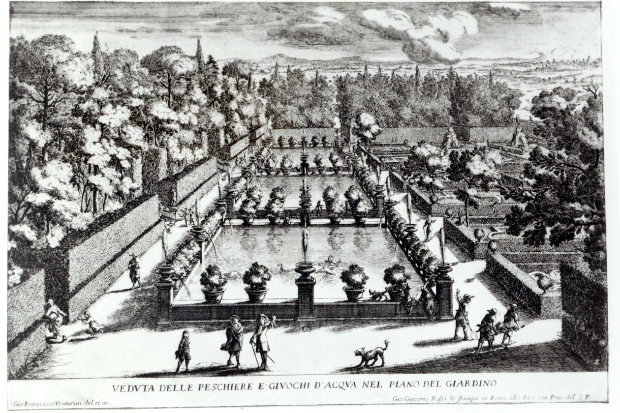 Fishponds na Villa dEste, Tivoli, de Le Fontane por Giovanni Battista Falda (c.1648-1787), publicado por 1689 de Giovanni Francesco Venturini