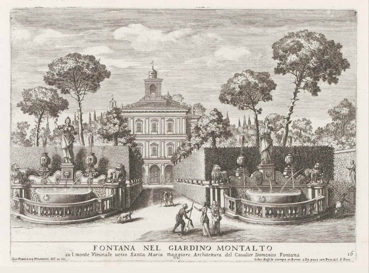 Fonteinen in de tuinen van de Villa Montalto Negroni te Rome
Fonte no jardim Montalto (...) (título sobre o objecto)
Le fontane ne palazzi e ne giardini di Roma (título da série)
Fonteinen in de paleizen en tuinen van Rome (título da série) de Giovanni Francesco Venturini