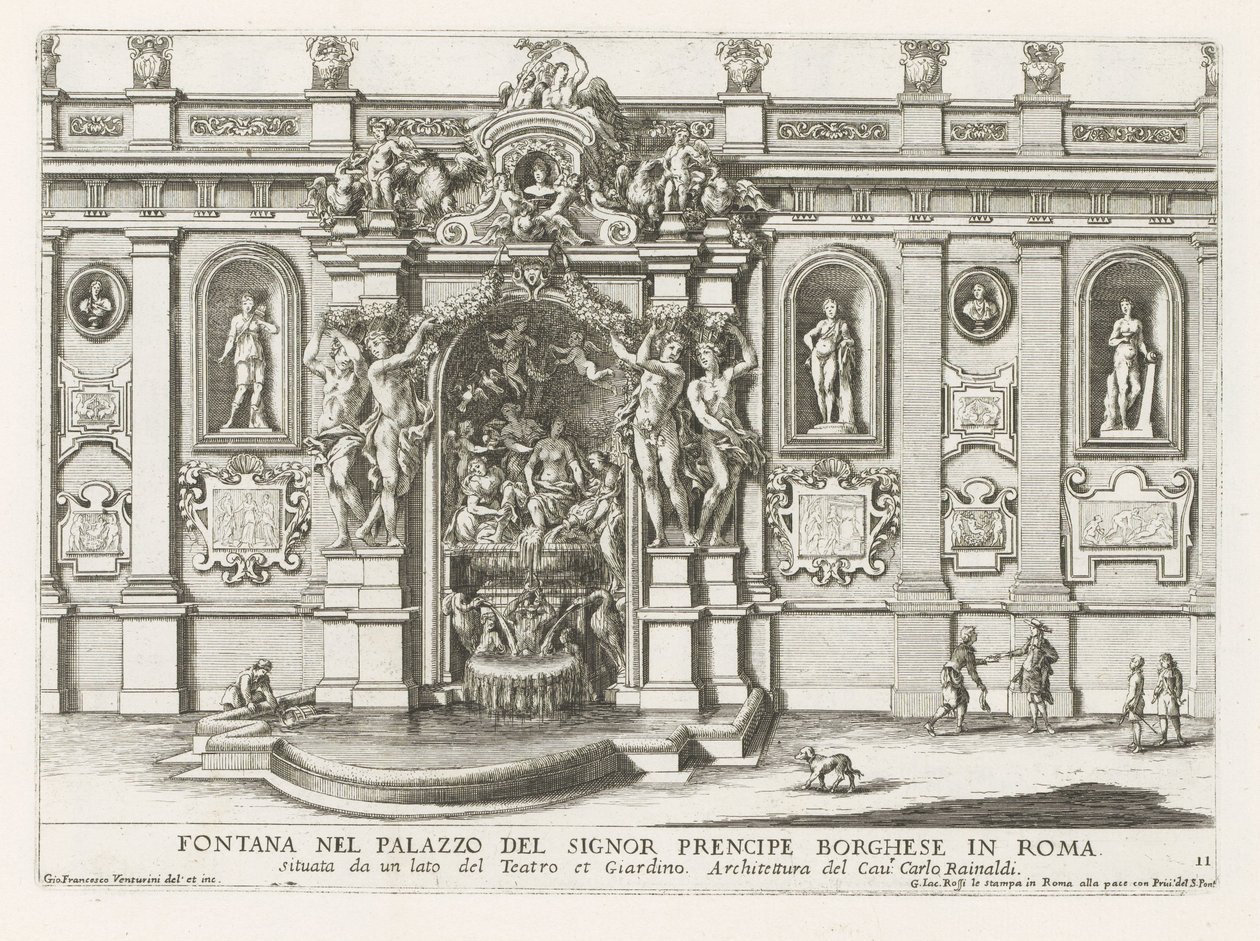 Nymphaeum no pátio do Palazzo Borghese em Roma
Fontana nel palazzo del signor prencipe Borghese in Roma (...) (título sobre o objecto)
Le fontane ne palazzi e ne giardini di Roma (título da série)
Fontes nos palácios e jardins de Roma (série de Giovanni Francesco Venturini
