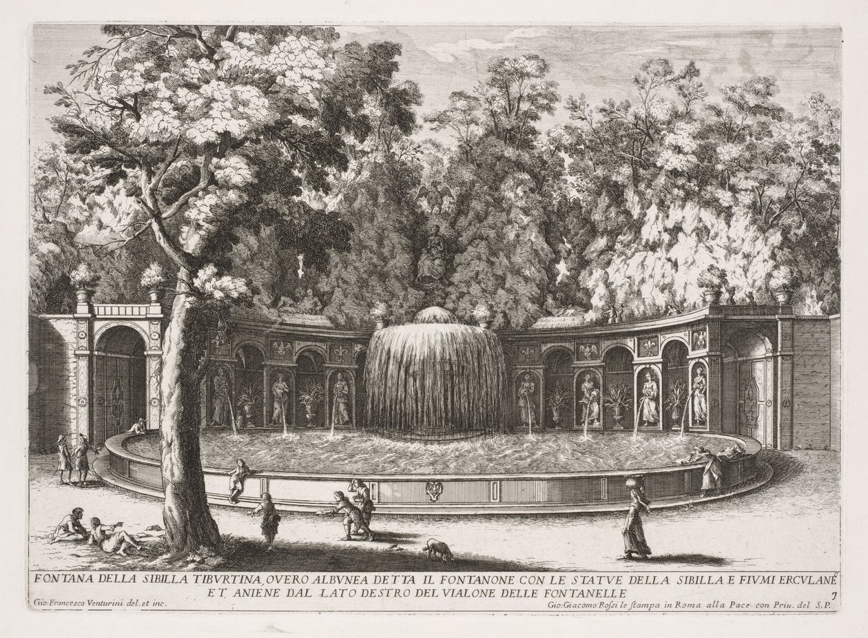 As Fontes de Roma, Livro IV, placa 7: Fonte da Sibila Tiburtina (Fontana della Sibilla Tiburtina) de Giovanni Francesco Venturini