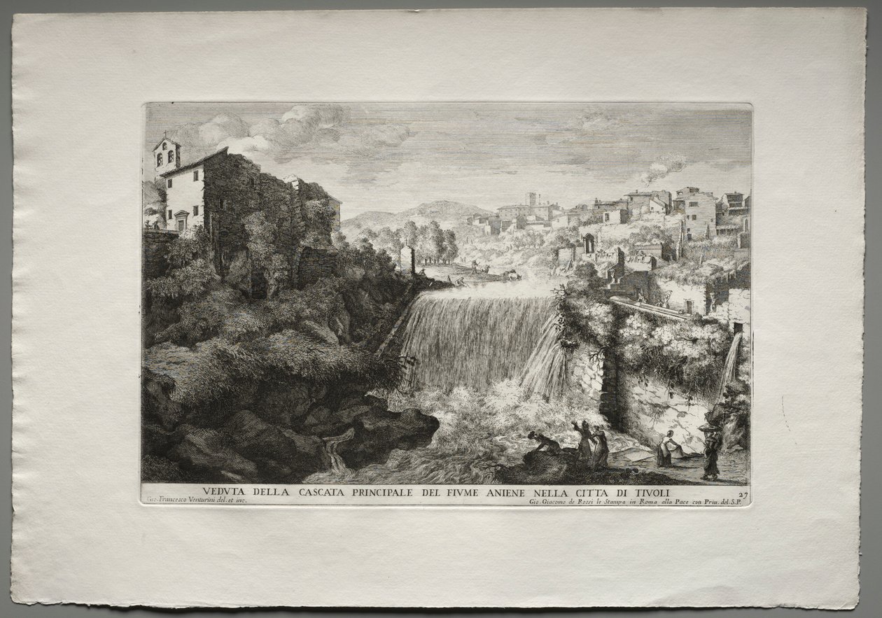Vista da cachoeira principal do rio Aniene nas cidades de Tivoli. de Giovanni Francesco Venturini
