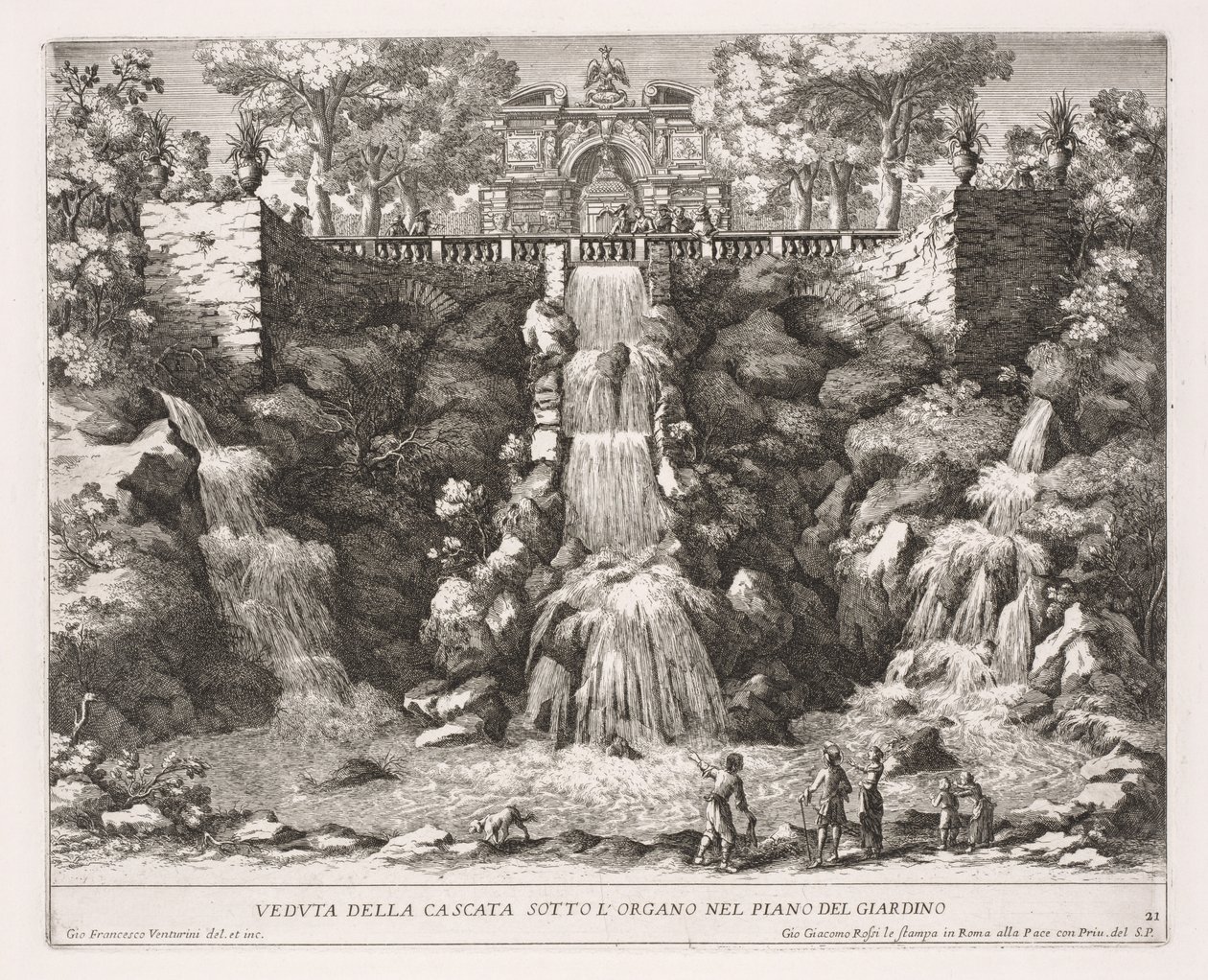 Vista da Cascata Sotto LOrgano na planta do jardim. de Giovanni Francesco Venturini