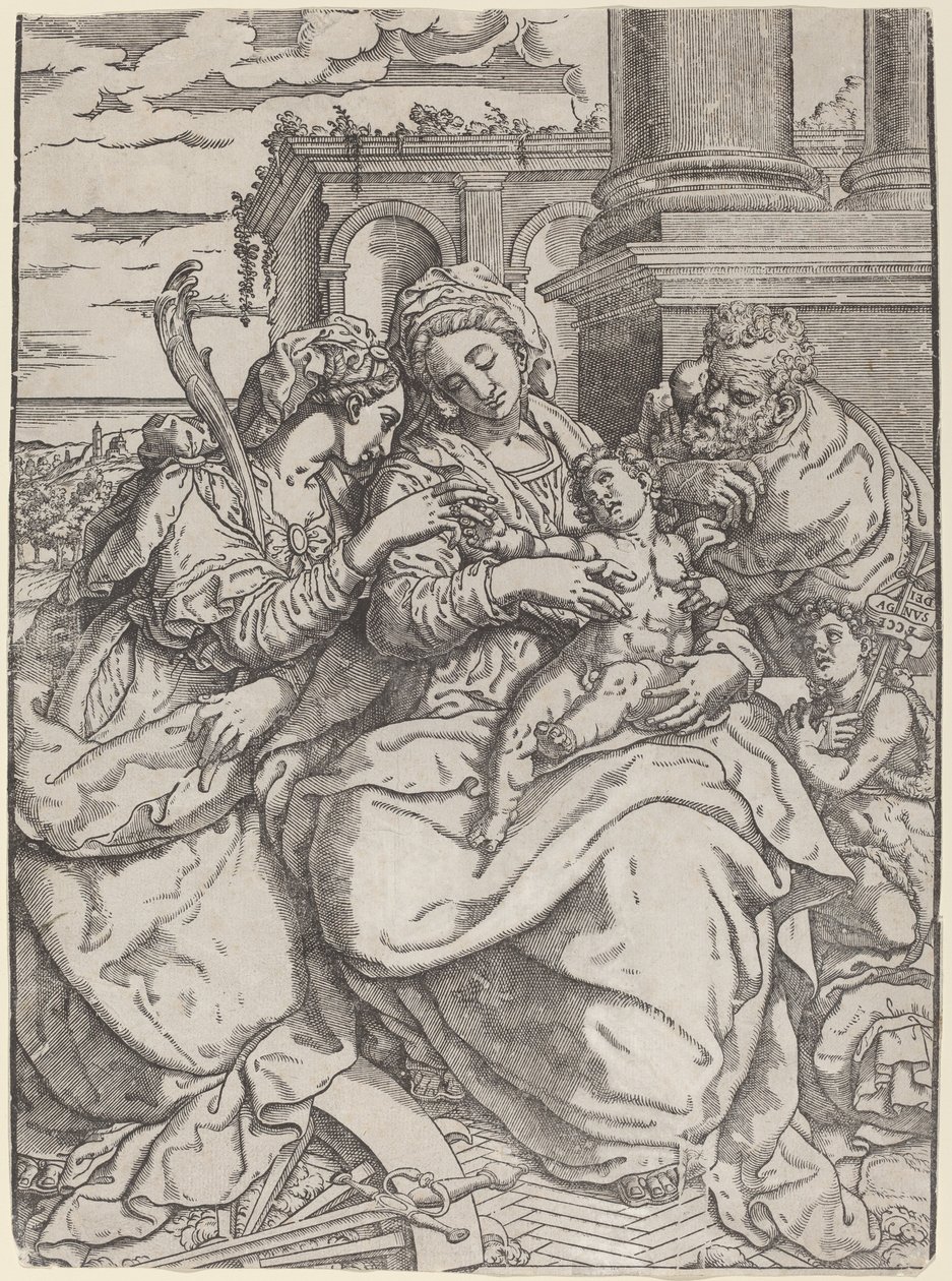 Madonna e criança com Santa Catarina de Giovanni Gallo after Marco Pino