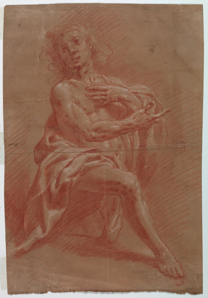 Desenho, Homem ajoelhado, para uma Adoração dos Pastores, 1601-1650 de Giovanni Giacomo Barbelli