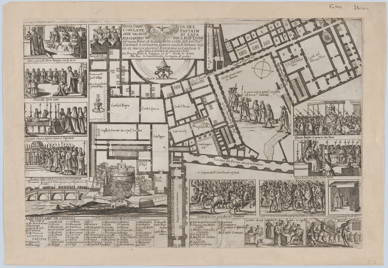 Conclave papal após a morte do Papa Alessandro VII..., 1667. de Giovanni Giacomo De Rossi