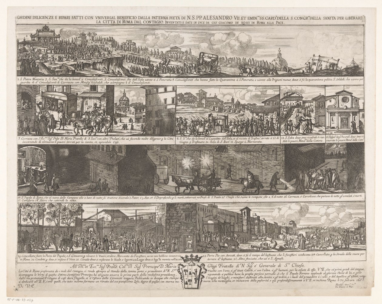 Optocht om Rome vrij te maken van de pest Ordens de diligência e reparos feitos com benefício universal pela paterna Pietra di N. S. PP. Alexandre VII. et emin.mi SS. card.li do S. congr.me della sanita para libertar a cidade de Roma do contágio (título em de Giovanni Giacomo de