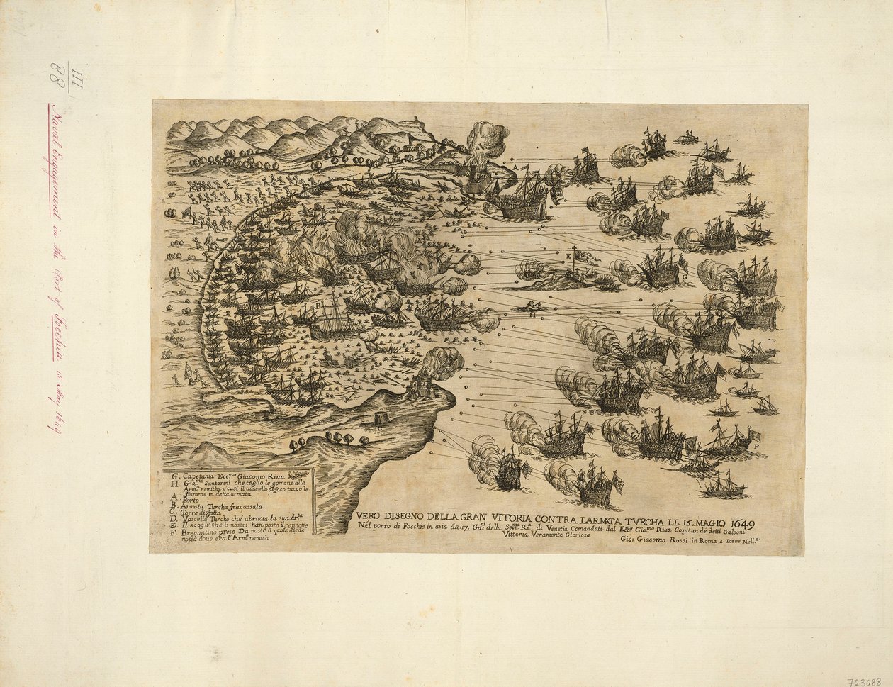 VERDADEIRO DESÍGNIO DA GRANDE VITÓRIA CONTRA LARMATA TVRCHA LI. 15. MAIO 1649 No porto de Focchie, na Ásia, por. 17. Ga:ni do Sere:ma Re.a de Veneza Comandado por Ecc:mo Gia.mo Riua Capitão dos referidos galeões Vitória verdadeiramente gloriosa de Giovanni Giacomo De Rossi