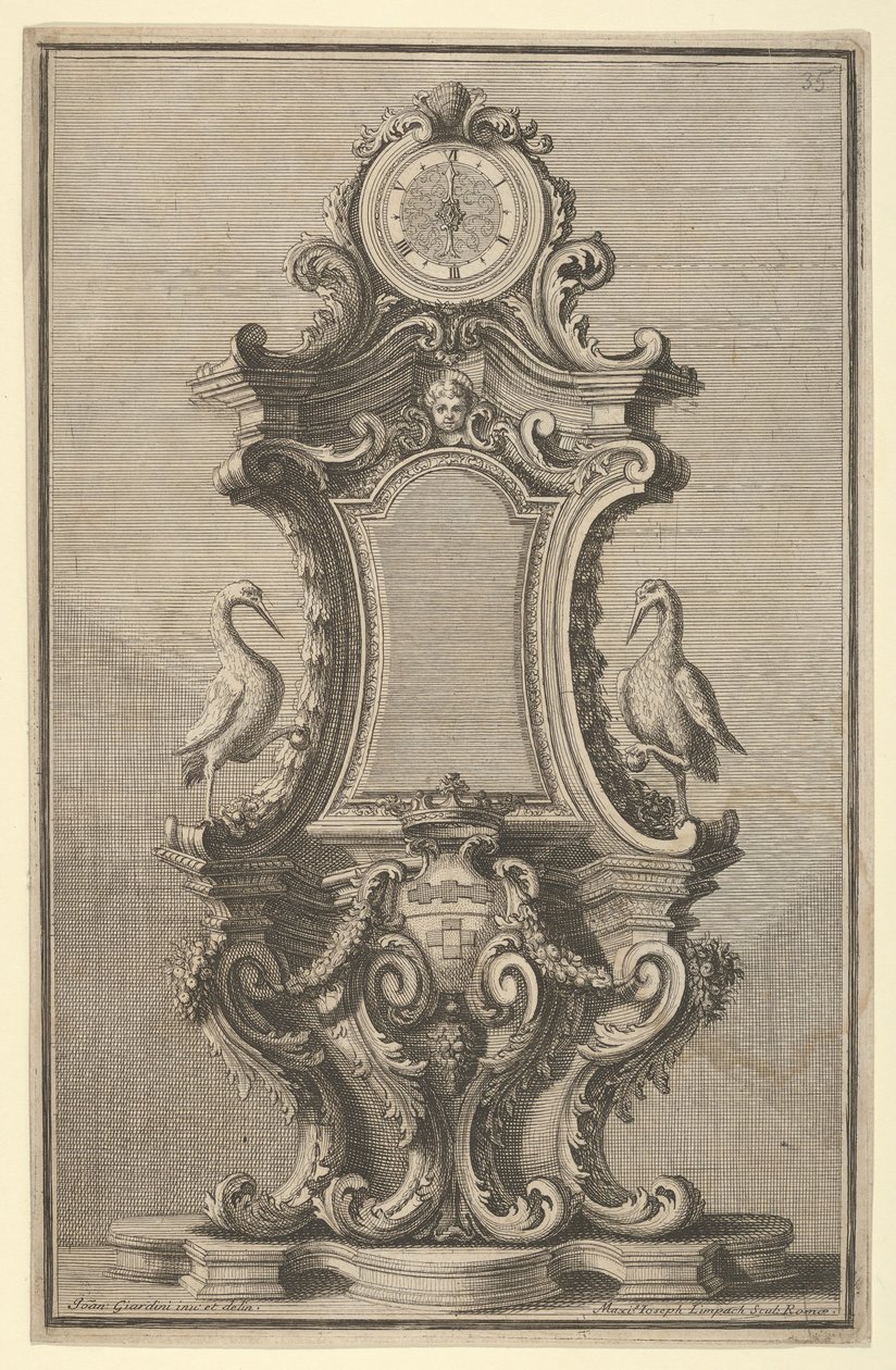 Design para um relógio, da Disegni Diversi, 1714 ou 1750. de Giovanni Giardini