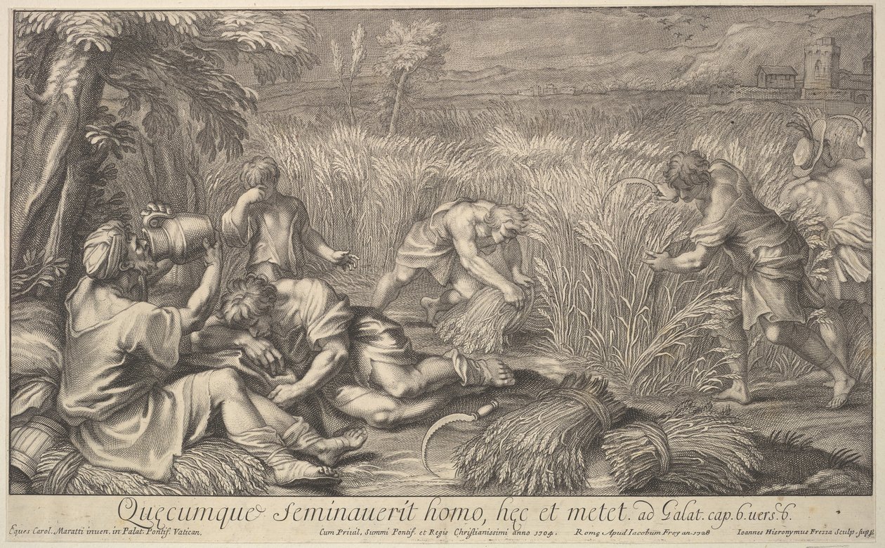 Ceifadores de grãos, 1704. de Giovanni Girolamo Frezza