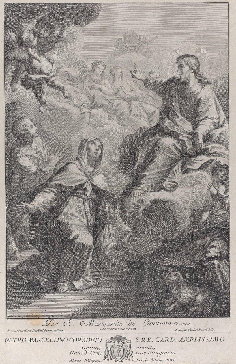 Santa Margarida de Cortona, ajoelhada diante de Cristo, depois de Pietro Andrea Pucciardi ..., ca. 1702-1741 de Giovanni Girolamo Frezza
