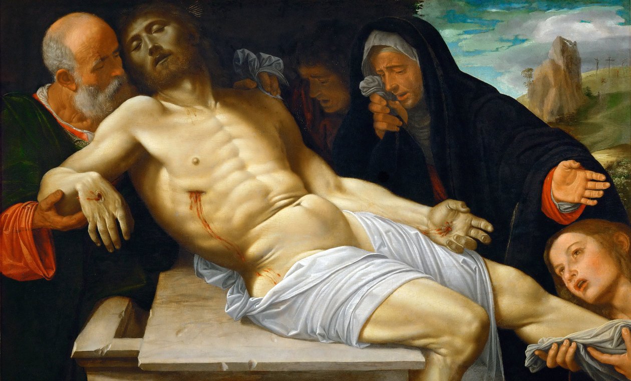 Renascença : A Lamentação sobre Cristo par Savoldo, Giovanni Girolamo (1480/85-1548), ca. 1515-1520. Óleo sobre madeira, 72,5x118,5. Museu de História da Arte, Vienne de Giovanni Girolamo Savoldo