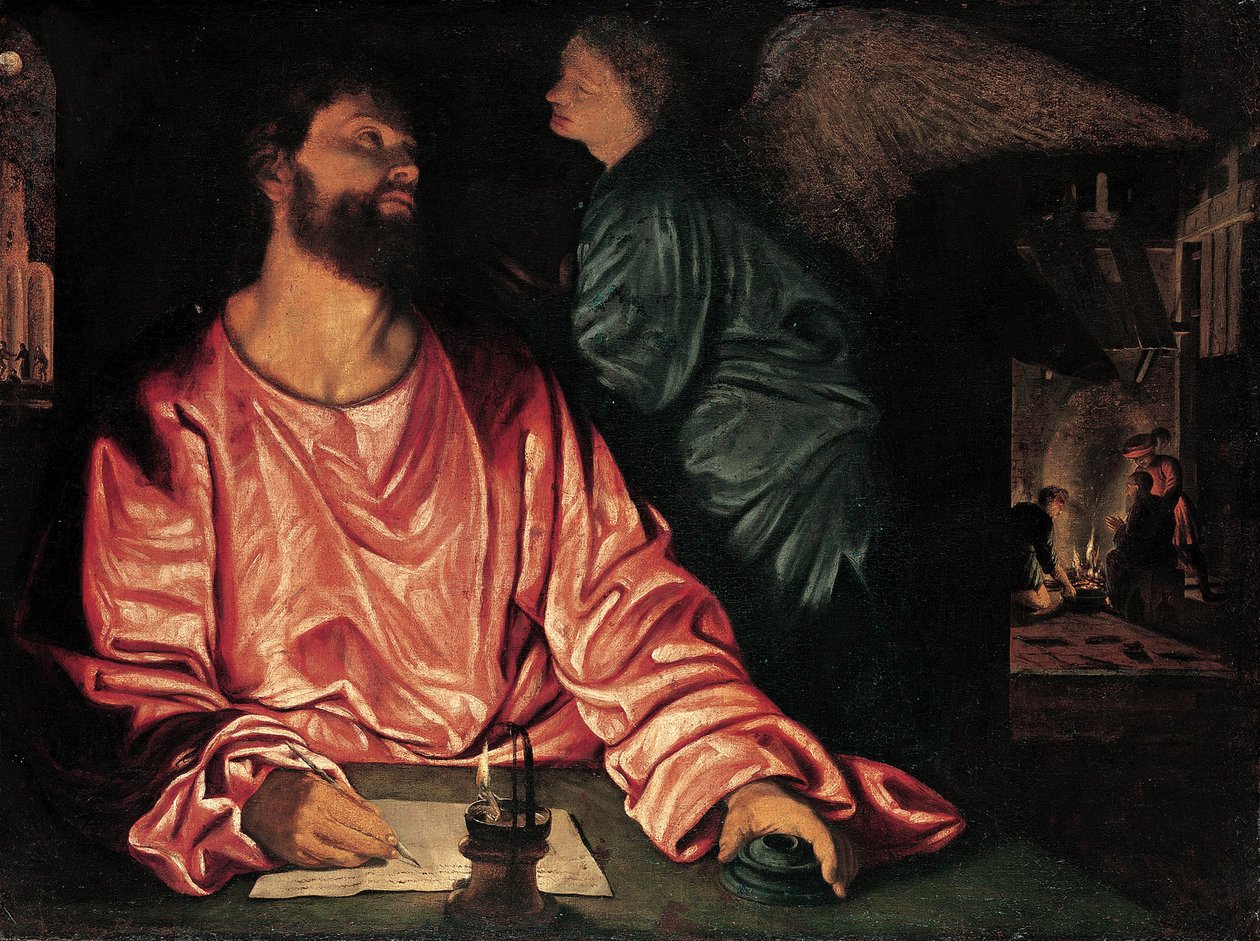 São Mateus e o Anjo, c.1534 (óleo sobre tela) de Giovanni Girolamo Savoldo