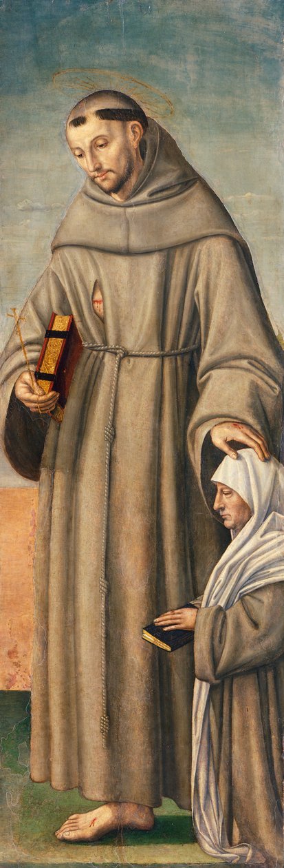 São Francisco e Comissário, dobradiça de Tríptico representando a Natividade com os Santos Francisco e Bartolomeu com dois doadores de Giovanni Girolamo Savoldo