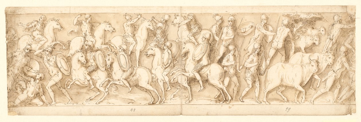 Ataque aos alemães (LXIII); seus chefes são capturados (parcialmente restaurados na coluna; LXIV) de Giovanni Guerra