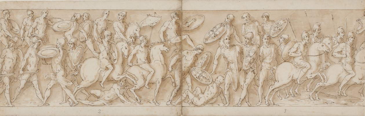 ataque romano (final de LXXVI); chefes bárbaros são feitos prisioneiros (LXXVII); partida para uma batalha com os sármatas (início de LXXVIII) de Giovanni Guerra