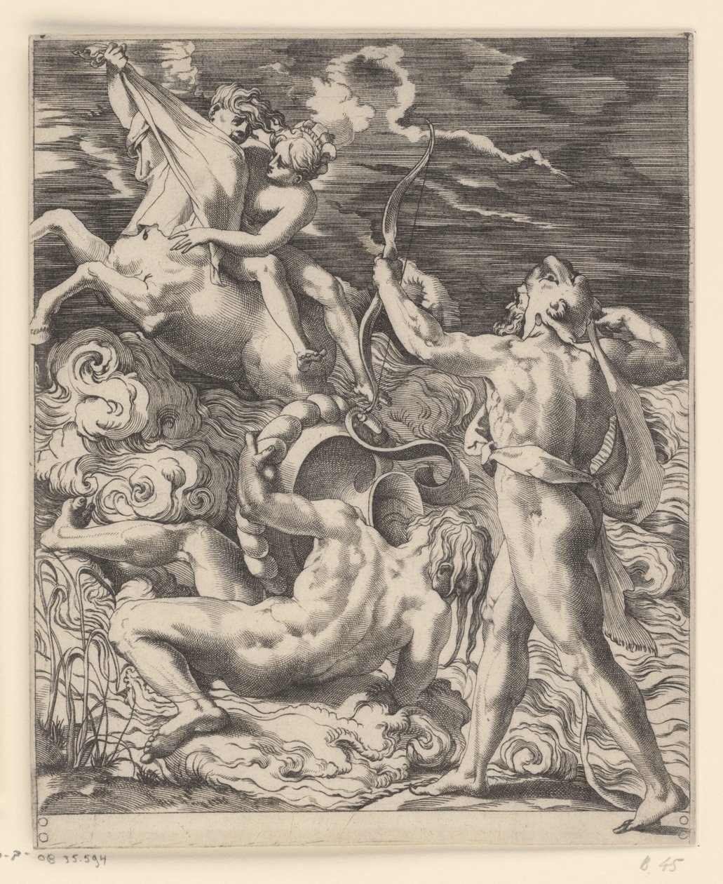 Hércules mata o centauro Nessus Cenas com Hércules (título da série) de Giovanni Jacopo Caraglio
